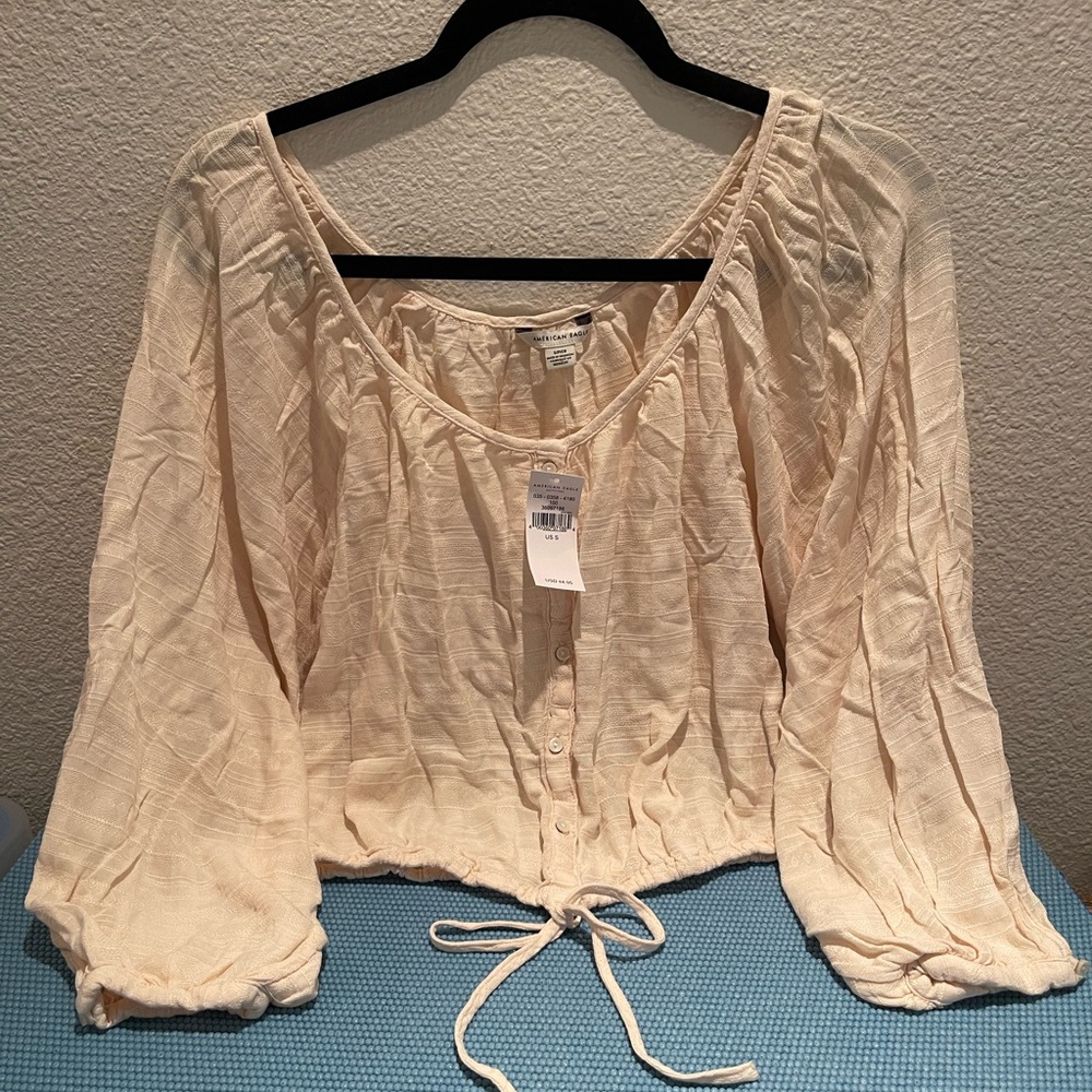 American Eagle Outfitters Cream Peasant Blouse